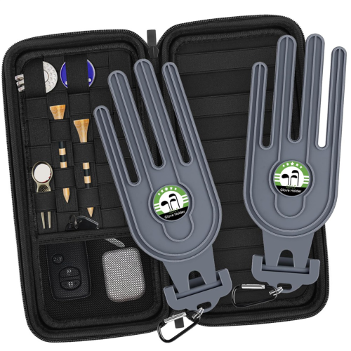 Golf Glove Holder with Stretcher & Hook - Protective Case for Accessories Storage Bag