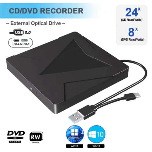 External DVD Drive CD -/+RW Player Burner Portable Optical for Laptop PC Computer Notebook 11 10 2