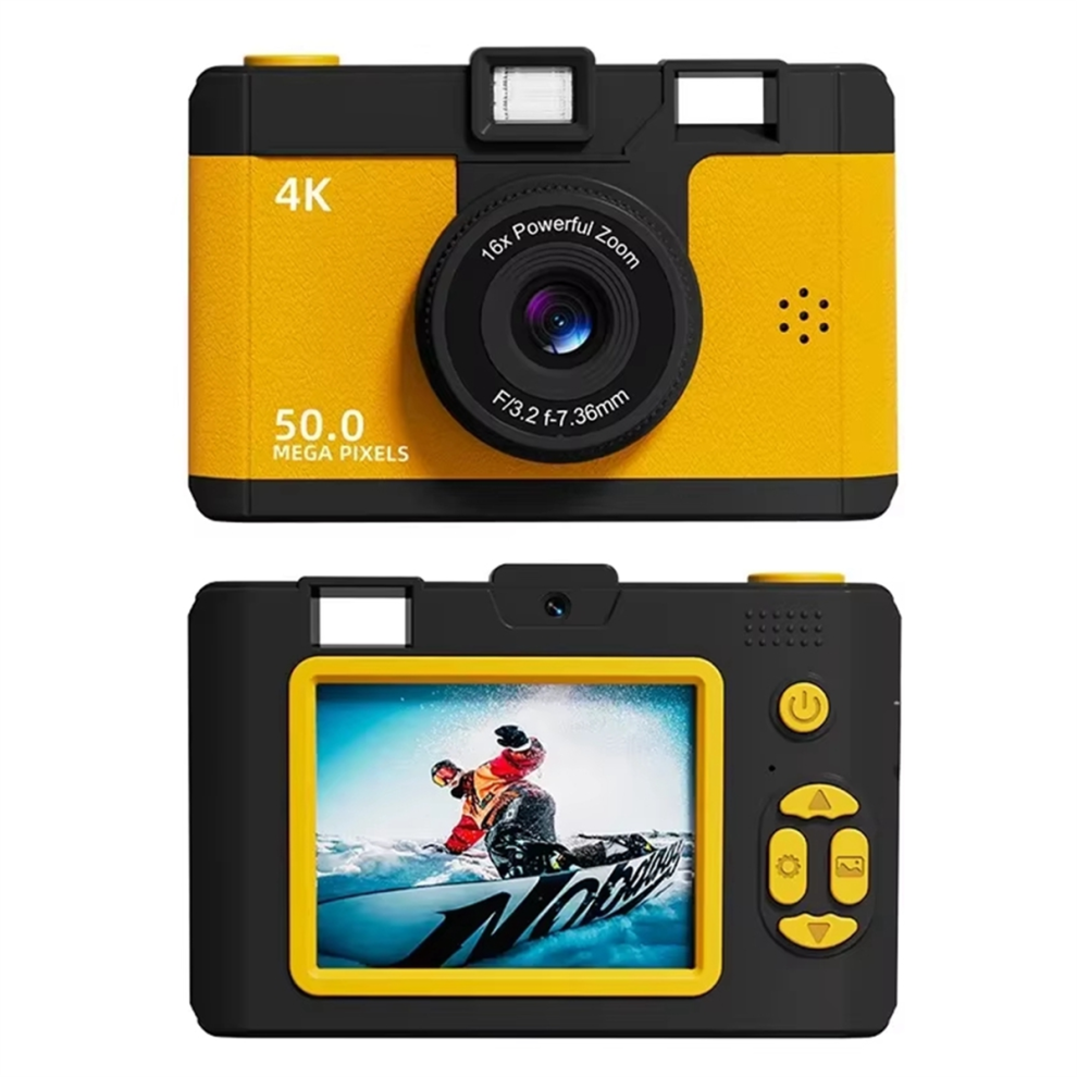 4K Digital Camera Retro Dual Lens Multifunction Ccd Instant Thermal Camer For Travel Students Compact Photography Yellow 4853150959928