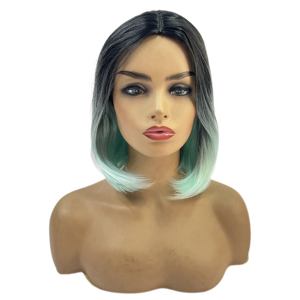 Saudism Unisex Green Quick Wig Mint Short Bob Straight Synthetic Wigs Ombre For Women Heat Resistant