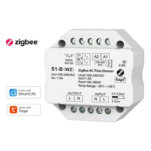 S1-B Tuya Zigbee AC Triac Dimmer LED Controller Push Switch Control 110V 220V 230V Smart Life APP for Assistant 2