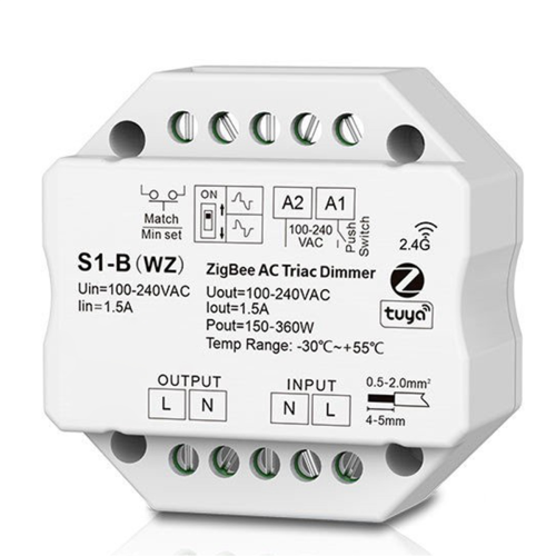 S1-B Tuya Zigbee AC Triac Dimmer LED Controller Push Switch Control 110V 220V 230V Smart Life APP for Assistant