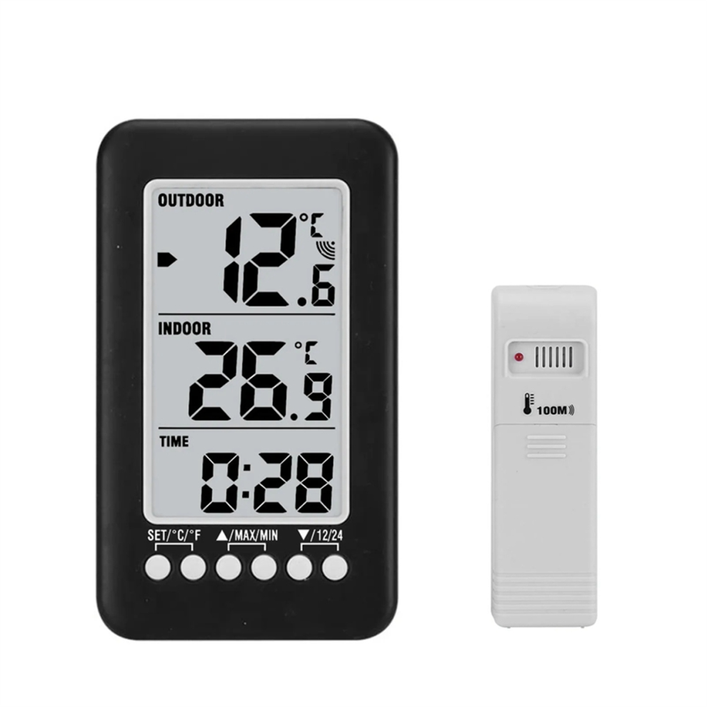Saudism Digital Thermometer Meter With Clock Function Outdoor Indoor Lcd Wireless Temperature Thermometers Weather Station