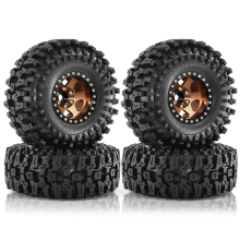 4pcs 120mm 1.9inch Metal Beadlock Wheel Rim Rubber Tire Set for 1/10 RC Crawler Car TRX4 D90 D110 Axial SCX10, Bronze