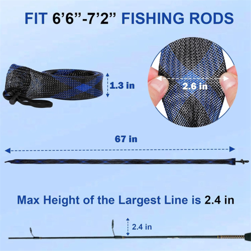 Fishing Rod Sleeve Pole for Casting Rod, Sea - Braided Mesh Protector Sock 2