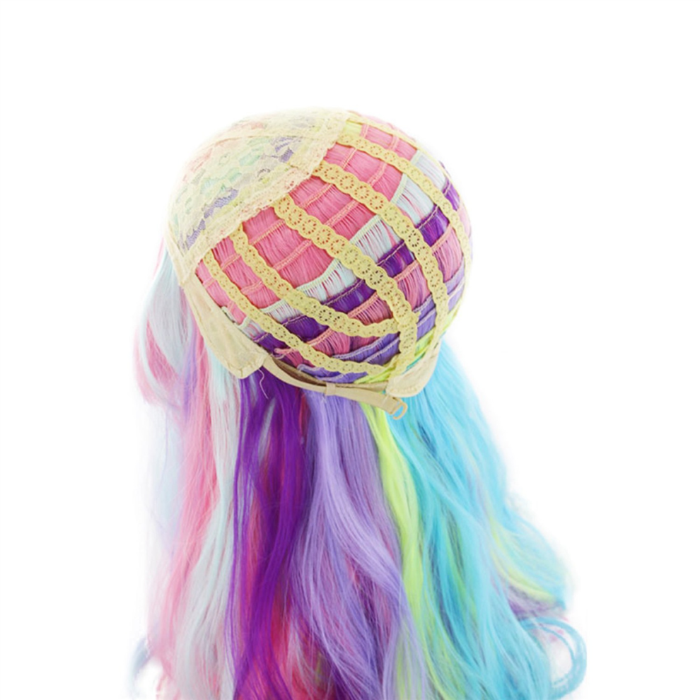 Saudism Unisex Highlight Dyed Mid-Length Curly Hair Synthetic Wig Wavy Rainbow For Performance Music Festival Party Wedding Cosplay
