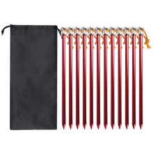 12PCS 23cm Outdoor Tent Pegs Ground Nails with Storage Bag Windproof Camping Accessories Fastening Red