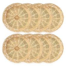 8 Pack Bamboo Paper Plate Holders, 10 Inches Reusable for Dinner Plates Hand Woven Wicker Baskets