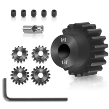 Pinion Gear Set 5PCS, 14T 15T 16T 17T 18T M1 Metal Hardened Steel Fit 5mm RC Motor Shaft with Hex Key