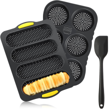 Silicone French Bread Pan and Hamburger Bun Set Nonstick 4 Wave Baking Tray 6Cup Mold Pans