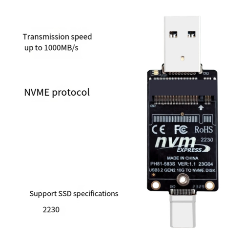 M.2 to USBA Type-C HDD Case Adapter Board NVME Enclosure Interposer JMS583 10Gbps Support 2230 Size SSD 2