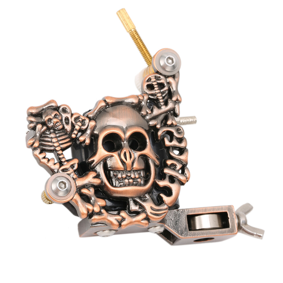 Skull Pattern Coil Tattoo Machine - Copper Alloy, 9.5x9.5cm
