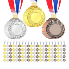 50 Pcs Blank Award Medals with Neck Ribbons,Gold Silver Bronze Winner Prize