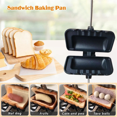 Double-Sided Sandwich Pan Non-Stick Foldable Grill Frying for Breakfast Machine Pancake Maker Bread Toast 2