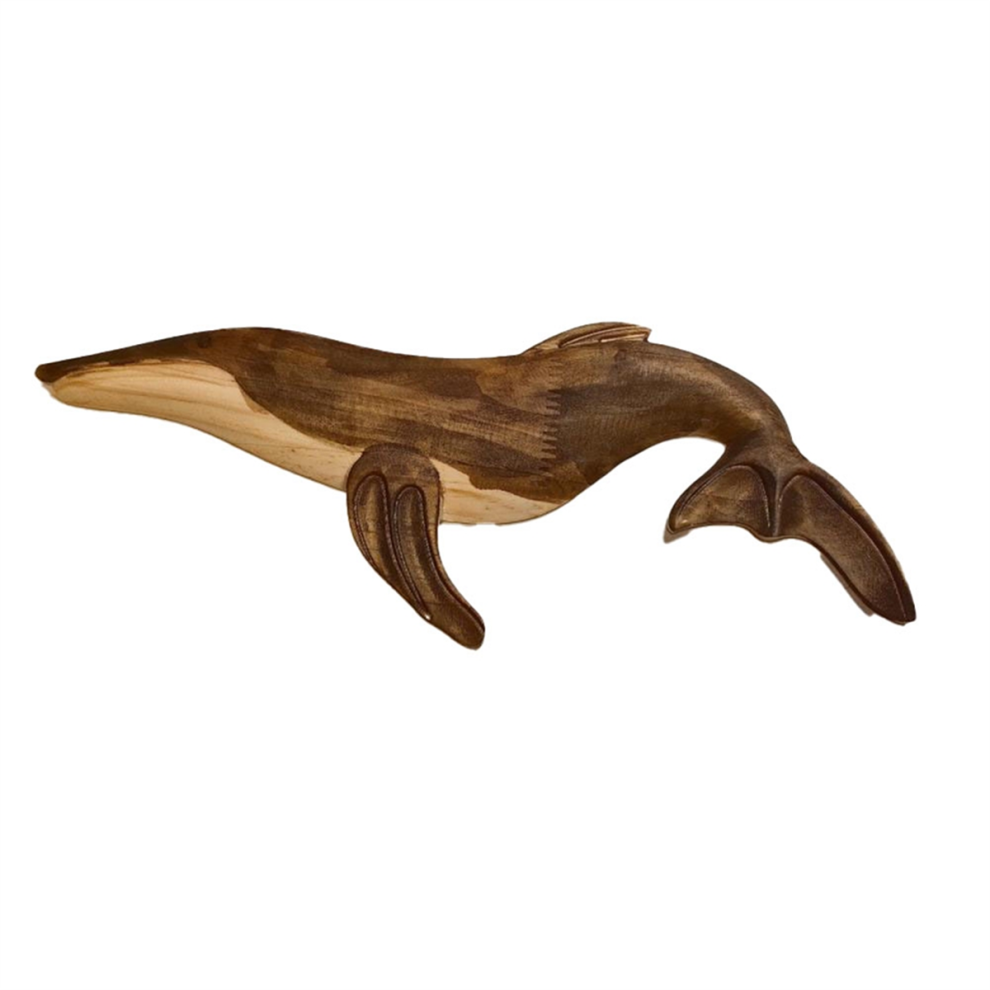 Wooden Sea Fish Decor Statue Whale Figurine Sculpture Ornament Rustic Decoration Wall Hanging Decoration,D 4854124579494