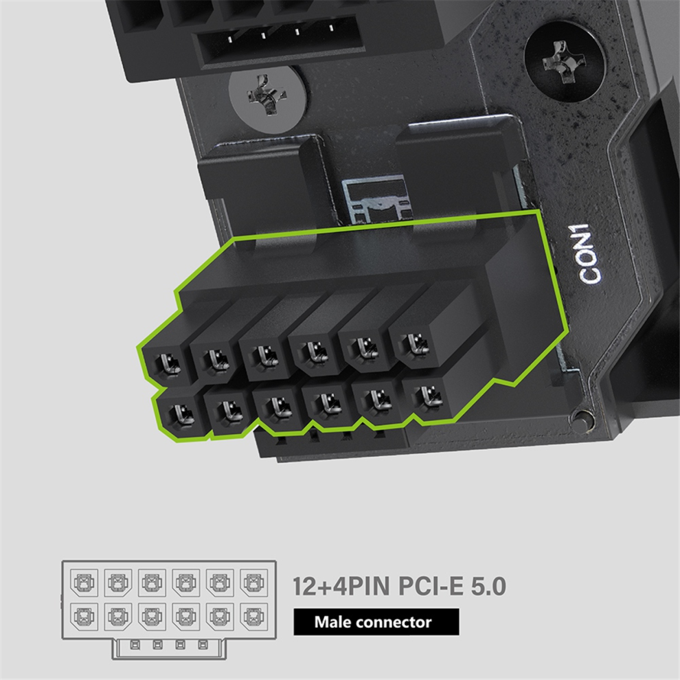 Atx3.0 12Vhpwr 12+4 16Pin Pcie5.0 450W Power Supply Cable Adapter 180 Degree Connectors For 4090 4080 4070, Std Black 4854124588625