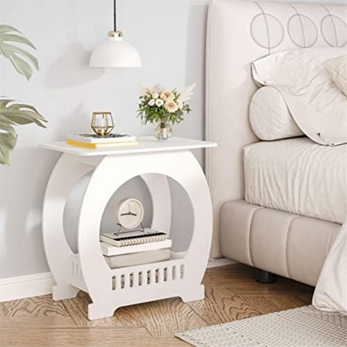 End Table with Storage Shelf Basket,Narrow Bedside Table, Slim Coffee Tables Small Spaces,White Nightstand,Sofa 2
