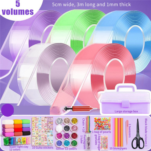 Multicolored Nano Tape Bubble Kit,9.84FT for Kid Double Sided Super Elastic DIY Kit 1