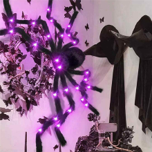 Halloween Spider Decor, Fake Giant with LED Lights, Light Up Black Hairy for Yard 90CM