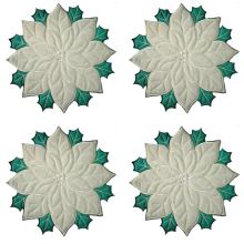 Holiday Christmas Embroidered Placemats Applique Poinsettia Flower Placemat for Table Decoration B