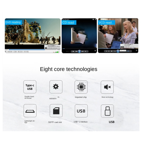 External Mobile Optical Drive for Desktop and Notebook Universal USB/Type-C/SD/TF Card Reading Burning