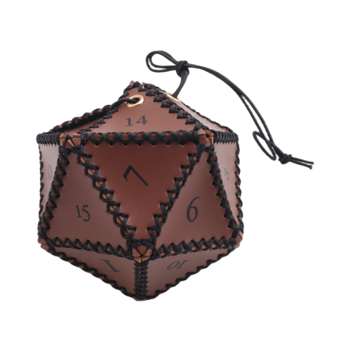 PU Leather D20 Dice Bag, Polyhedral Pouch Portable Drawstring Bag for , Game, DND Brown 1