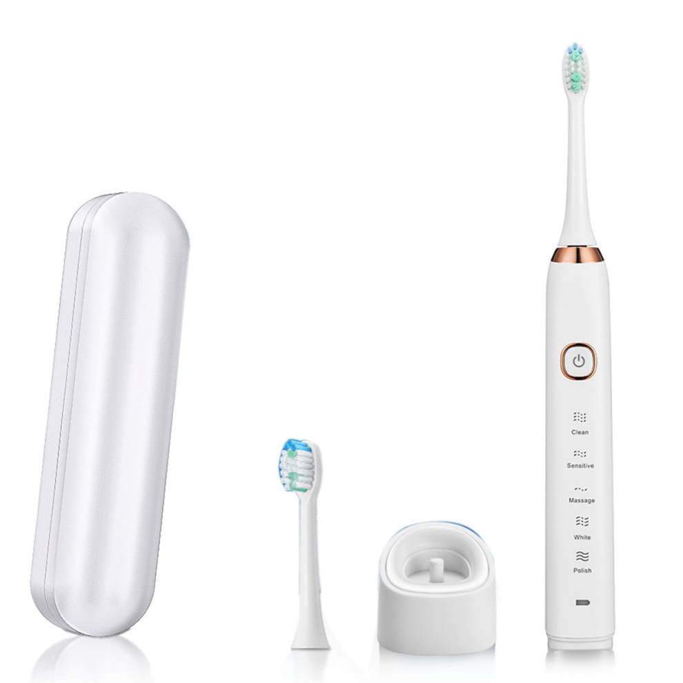 Electric Toothbrush Ultrasound Ipx7 Rechargeable 5 Mode Smart Time Ner Toothbrush, White Saudism