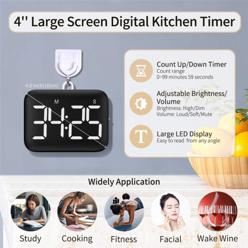 Digital Kitchen Timer - Magnetic Countdown Count Up with Large LED Display Loud Volume for Cooking and Kids 2
