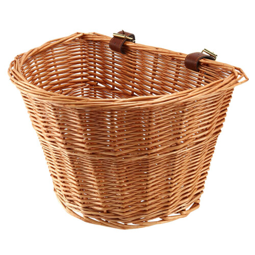 Retro, Handmade, Wicker Bicycle Front Basket with Leather Straps 1