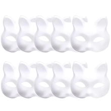 10PCS Therian Masks White Cat Blank DIY Halloween Mask Animal Half Facemasks Masquerade Cosplay Party