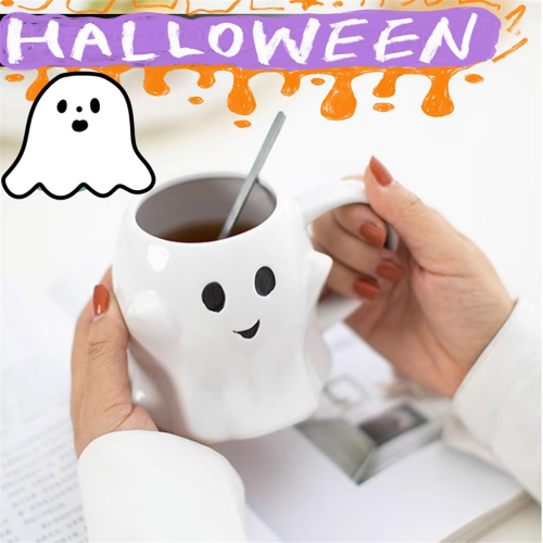 Ghost Mug 3D Cute Ceramic Coffee Cup Ghostface for Halloween Milk Tea Lover (White) 2