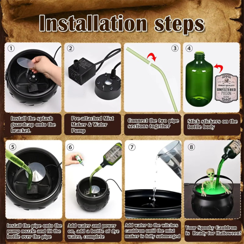 Halloween Decorations Indoor - Cauldron Decor with Magic Floating Potion Bottles and Diffuser for Spooky A 2
