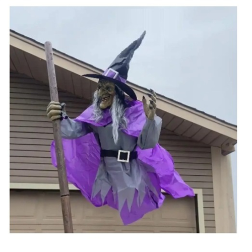 Halloween Broom Witch Decoration 6-Foot-Tall Flying 2