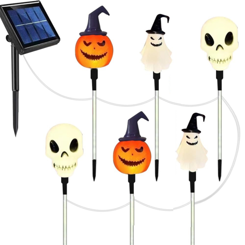 6 Pack LED Outdoor Solar Ground Insertion Colored Pumpkin GhostHead Lights, Waterproof Courtyard Decoration 1