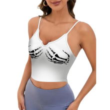 Women'S Sleeveless Camisole Top Halloween Skull Hand Print Short White L