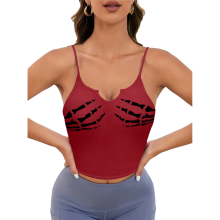Women'S Sleeveless Camisole Top Halloween Skull Hand Print Short Red M
