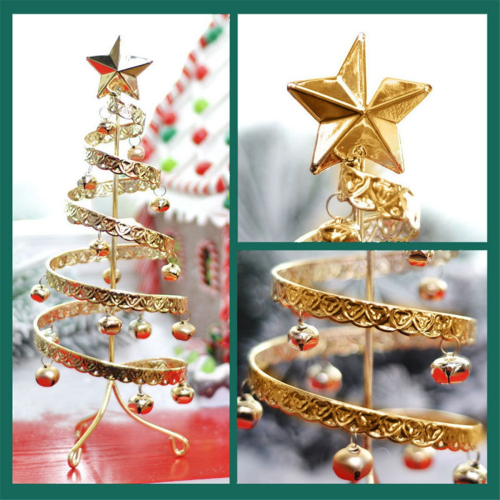 Iron craft bell mini Christmas tree desktop simulation display decorations Gold 2
