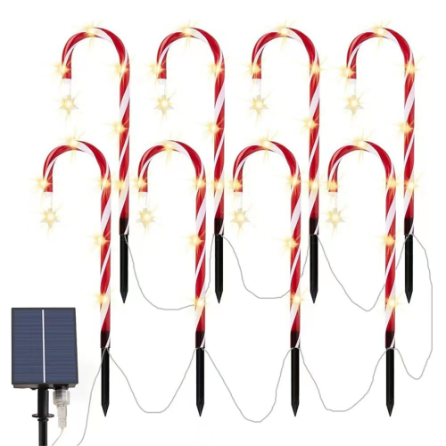Christmas Candy Cane Pathway Lights Solar Powered Decorations Stake 1 to 8 LED Floor Lamp 1