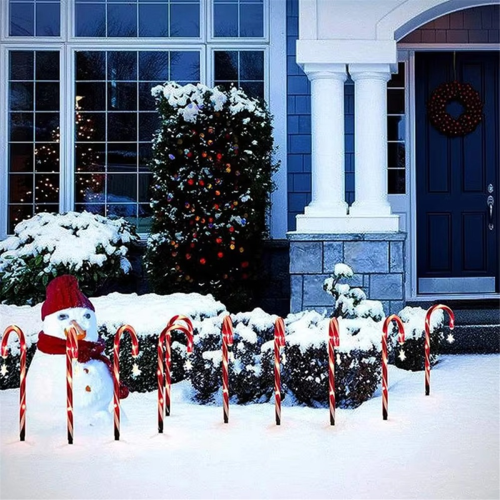 Christmas Candy Cane Pathway Lights Solar Powered Decorations Stake 1 to 8 LED Floor Lamp 2