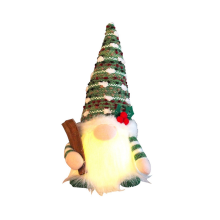 Christmas Doll Sled Ski Gnome with LED Light Rudolph Decor for Home Xmas New Year Gifts 29cm Green