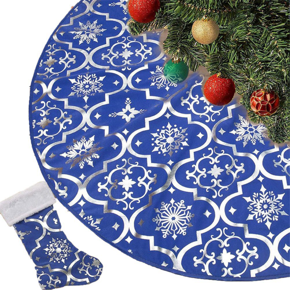 48 Inch Christmas Tree Skirt Xmas Soft Cover Mat Decor Snowflake Collar Farmhouse Skirt,Blue-image-OPC-PJC982H-NEW
