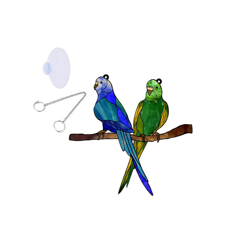 Saudism Multicolor Stained Birds Window Hangings Ornament,Acrylic On A Wire Panel 20.3 X 20Cm