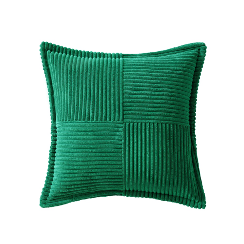 Corduroy Pillow Covers with Splicing Soft Couch Broadside Striped Decorative Textured Throw Green