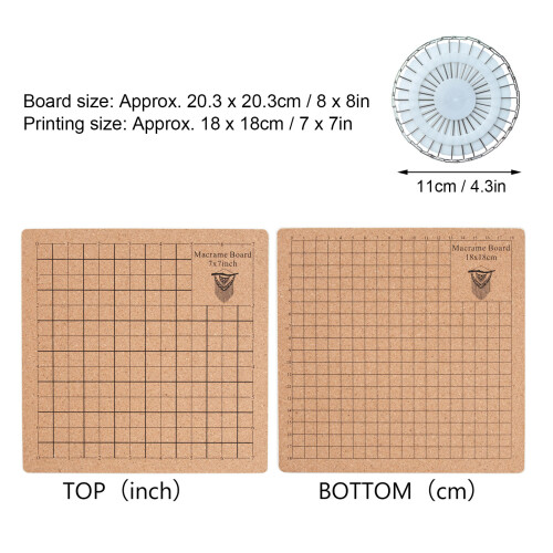 Pannello per macramè 1 set, 7x7 pollici, spilli, legno naturale 1