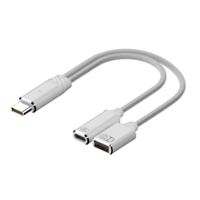 USB-C OTG Cable 2-in-1: Type-C Male to USB Device + Type-C PD 100W Charging Port — Plug & Play for Smartphone, Laptop, Tablet — White