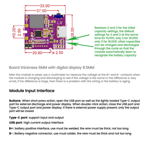 22.5W Power Bank Bidirectional Fast Charging Mobile Module for Lithium Battery Charger Support PD/QC, Type-C 2