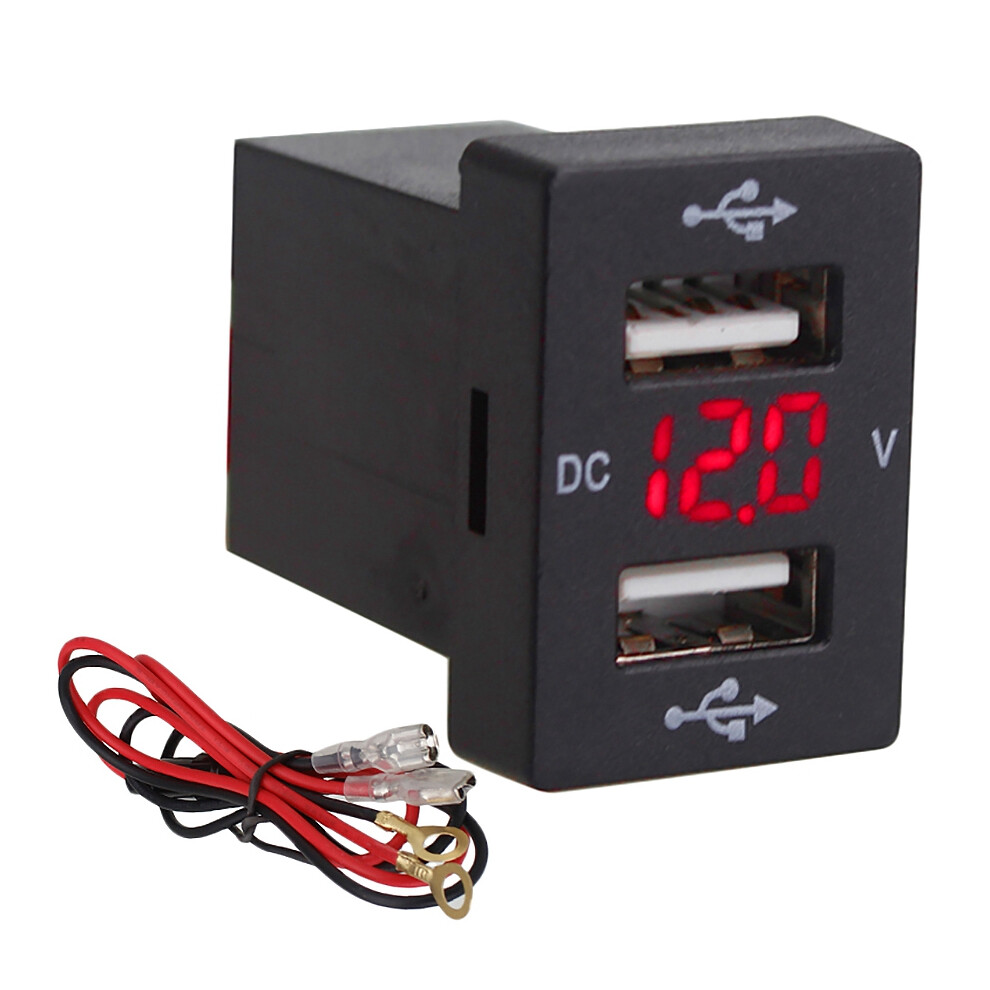 12V Car Charger With Fuse For 5V 4.2A Charging Socket Phone Led Display Meter Voltmeter (Red) Red 4854152621417
