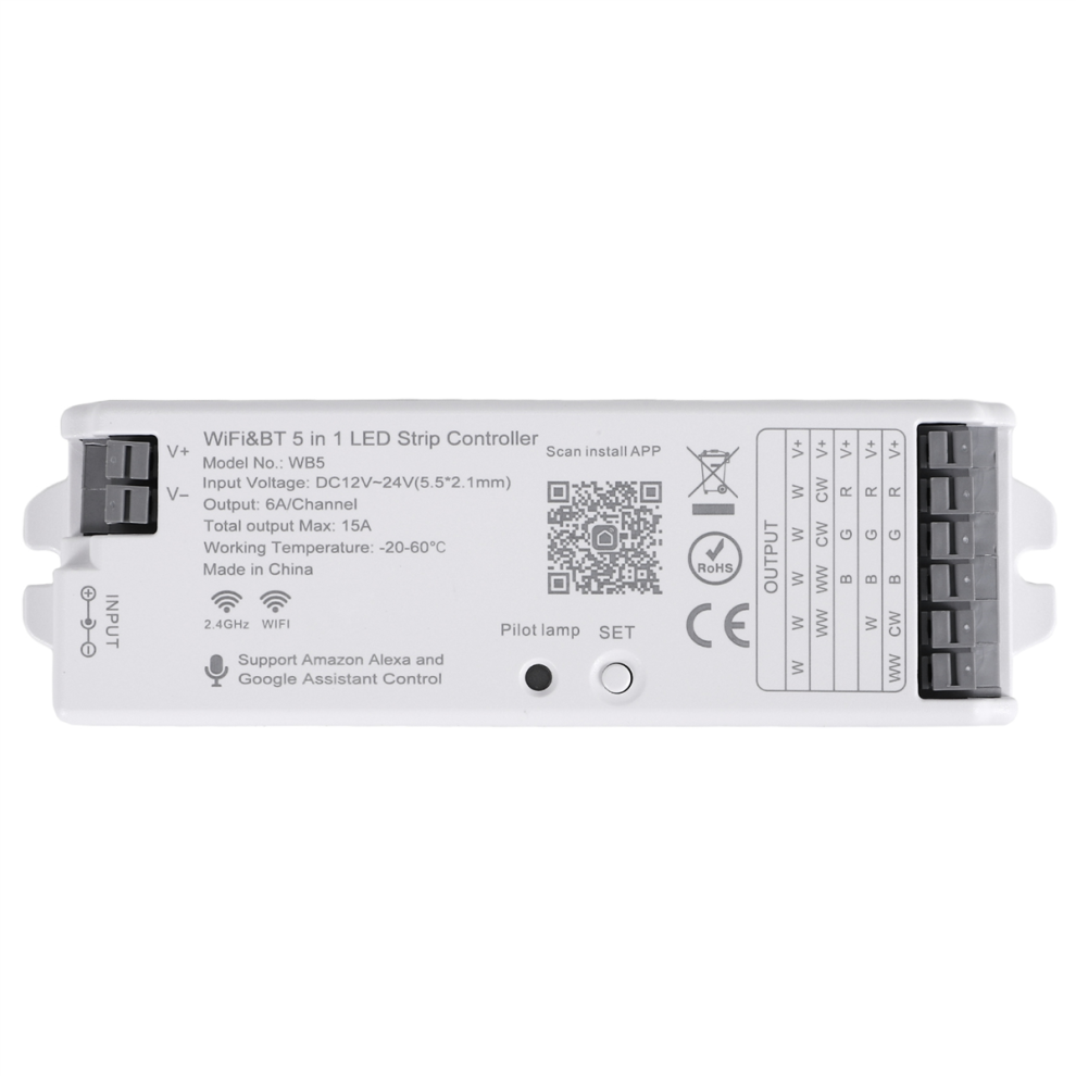 WB5 WiFi Bluetooth LED Strip Controller RGB CCT RGBW 5In1 Dimmable DC12-24V Lights for Smart Life APP-image-OPC-PJC9GSV-NEW