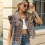 Women'S Solid & Leopard Print Button Down Wood Cuff Denim Vest Casual Chic Flap Pockets Decor Outerwear XL 8