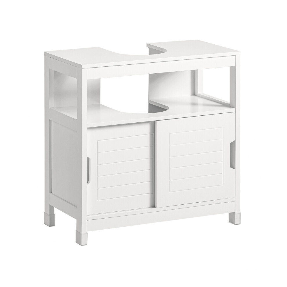 Sobuy Mobiletto Bagno Salvaspazio - Armadio Salvaspazio 2 Ante Scorrevoli E Ripiano Aperto - Mobile Sottolavabo Per Bagno Moderno Piccolo – Bianco, 60X30X60Cm, FRG128-II-W-image
